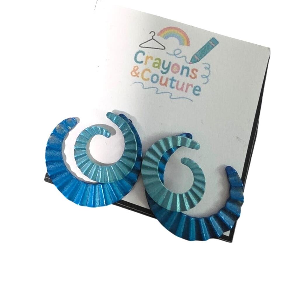 VTG Avon Blue Pleated Swirl Earrings Retro Statement Spiral Y2K Night Out  Fun